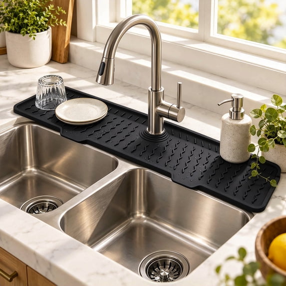 Silicone Kitchen Sink Splash Guard Mat Extra Long Countertop Protector ...