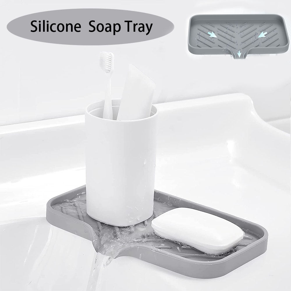 Spacewiser Countertop and Vanity Tray – Small 7.7 Silicone Soap Dispenser Tray, Shatterproof Flexible Bathroom Tray, Kitchen Sink Tray for Soap