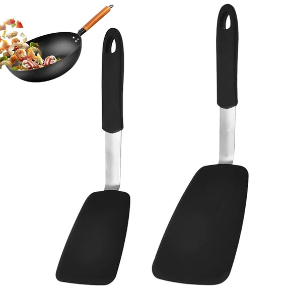 Silicone Kitchen Utensil Set 2 Pack, Non Stick Cooking Spatula Set with Heat Resistant Silicone Turner and Slotted Spatula for Frying and Cooking,Black