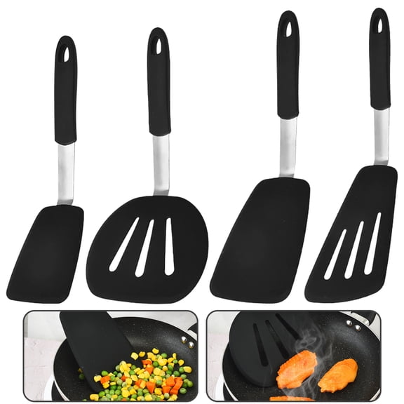 Silicone Kitchen Utensil Set 4 Piece Spatula Set for Non Stick Cookware, Heat Resistant Cooking Turners with Solid and Slotted Spatula,Black