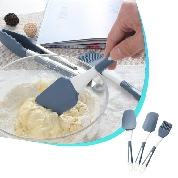 Silicone Kitchen Utensil Set | Spatula, Scraper, Oil Brush | High Heat Resistant, Nonstick Safe, Easy Grip | Blue, Pink, Green | Baking Tools | 3 Piece | 24.5cm-28cm