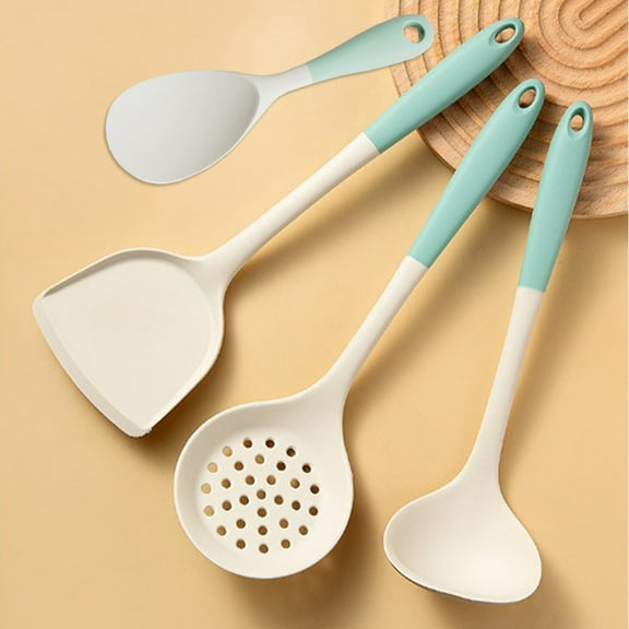 Silicone Kitchen Utensil Set with Stainless Steel Handles, Nonstick- Spatula and Serving Spoon, Heat Resistant Cooking Tools (4-Piece)