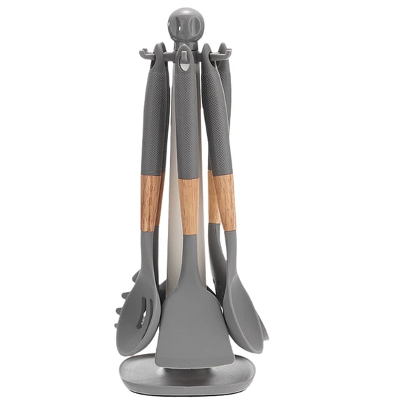 Silicone Kitchen Utensil Set with Stand – 7-Piece Non-Stick Cooking Tools, Heat-Resistant, Home Kitchen Gadget – Gray or White