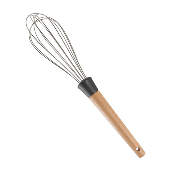 Silicone Kitchen Utensil with Wooden Handle Heat Resistant Nonstick Cooking Tool for Home Chef Black Whisk