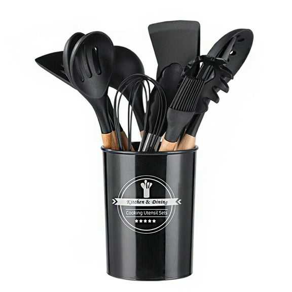 Silicone Kitchen Utensils Set, 12-piece Kitchen Cookware Non-stick Cookware Is Heat-resistant, BPA-free, Cooking Tools, Stirring Kitchen Tool Set (Black)