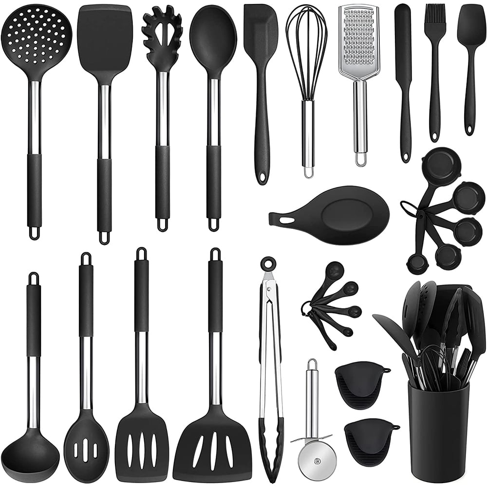 Kitchen Utensils Set QMVESS 35 Pcs Non-Stick Silicone Cooking with Holder  Sturdy Insulation Wooden H…See more Kitchen Utensils Set QMVESS 35 Pcs