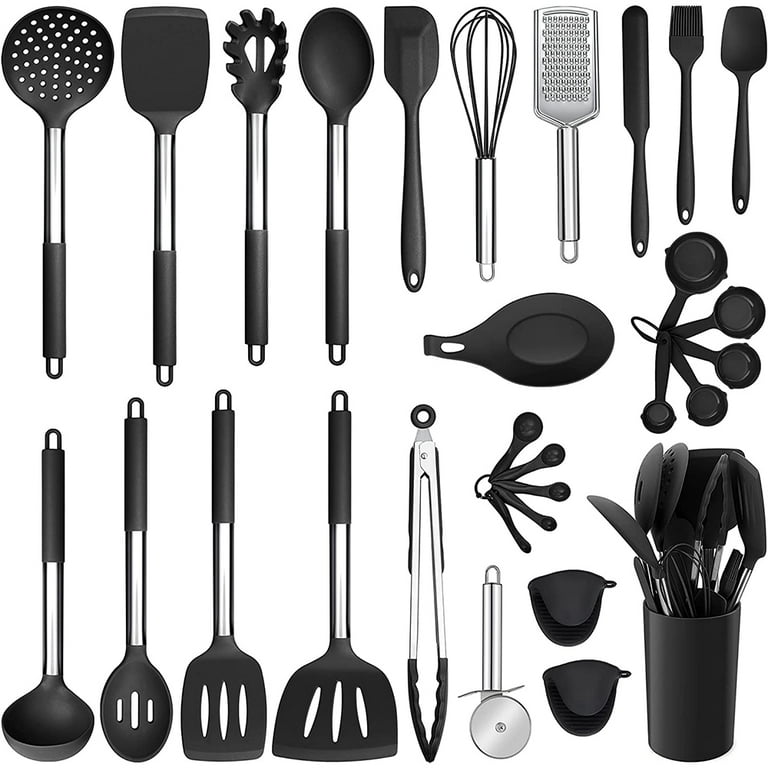 Daily Kitchen Cooking Spoons Set Heat Resistant Silicone and Stainless  Steel Metal - Best Serving Spoon with Rubber Grip - Flexible Silicone Spoon  for