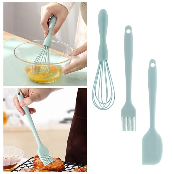 Silicone Kitchenware Halloween Christmas Thanksgiving Bake Set Includes Spatula Whisk Basting Brush Fall Baking Tool, 20 cm, Mint Green