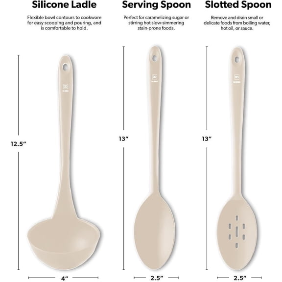 Silicone Ladle & Spoons Set - 3-Piece High Heat Kitchen Utensils for Nonstick Cookware,  Clay