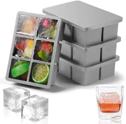Silicone Large Ice Cube Trays with Lid Pack of 4, Stackable Big Square Ice Cube freezer Molds for Whiskey Cocktails Bourbon Soups Frozen Treats