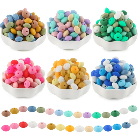 Silicone Lentil Beads 300 PCS 12mm, Bulk Mixed Color Abacus Spacer Beads for DIY Keychain Making, Necklace, Bracelet, Beadable Pens, Jewelry Making, Craft Projects, 23 Assorted Colors
