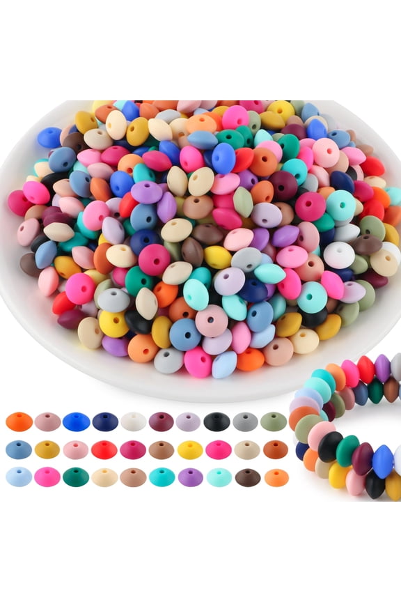 Silicone Lentil Beads 300Pcs, 12mm Silicone Spacer Beads, for Necklace, Bracelet, Keychain, Pens Craft, Multicolor