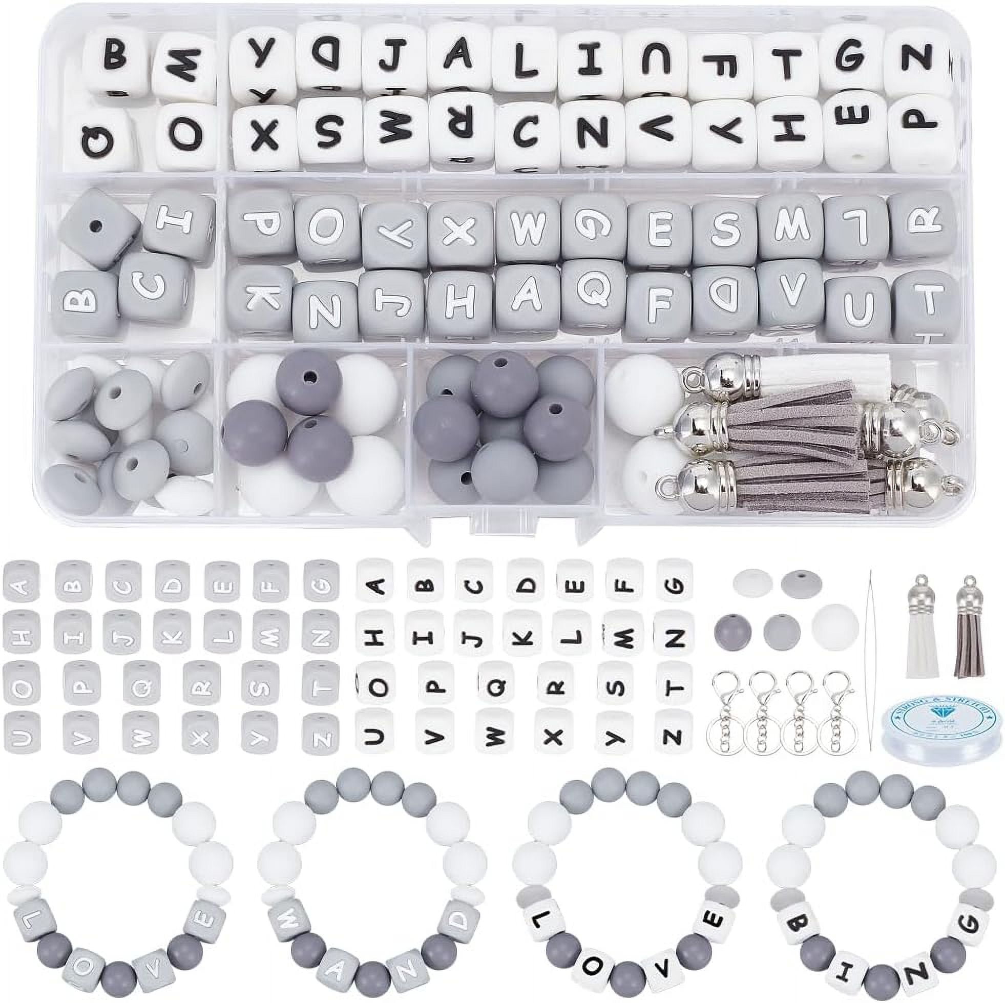 Silicone Letter Bracelets Keychain Beads Making Kit Styles 90pcs - Main Image