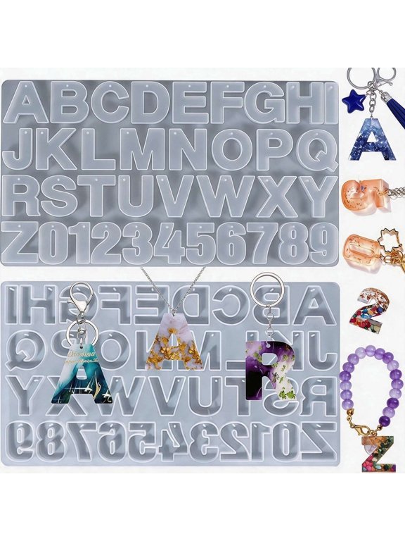 Premium Clear Flexible Silicone Letter Number Resin Molds, Full A-Z 0-9 Reusable Epoxy Molds for DIY Jewelry Keychains Charms Home Decor Craft Gifts