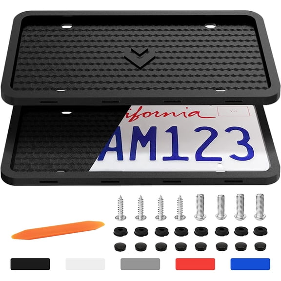 Silicone License Plate Frames 2 PCS for US Standard Car, Rattle-Proof and Easy Installation License Plate Holder (Black)