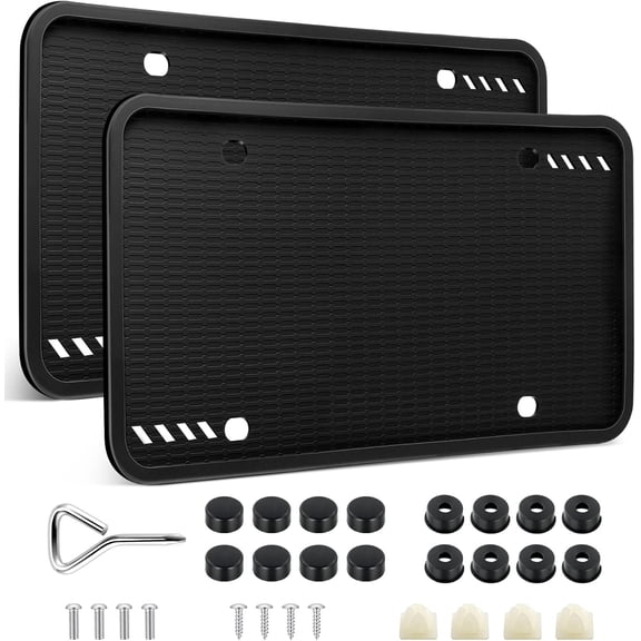Silicone License Plate Frames, 2 Pack Black License Plate Frame, Easy to Install Universal US License Plate Holder, Rust Proof, Weatherproof & Rattle-Proof, Car Exterior Accessories