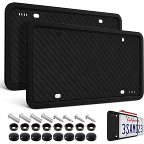 Silicone License Plate Frames,2 Pack Black Side-Opening License Bracket Holder with Easy Installation, License Plate Frame Without Obstruction.Rustproof, Rattle Proof & Weatherproof Universal