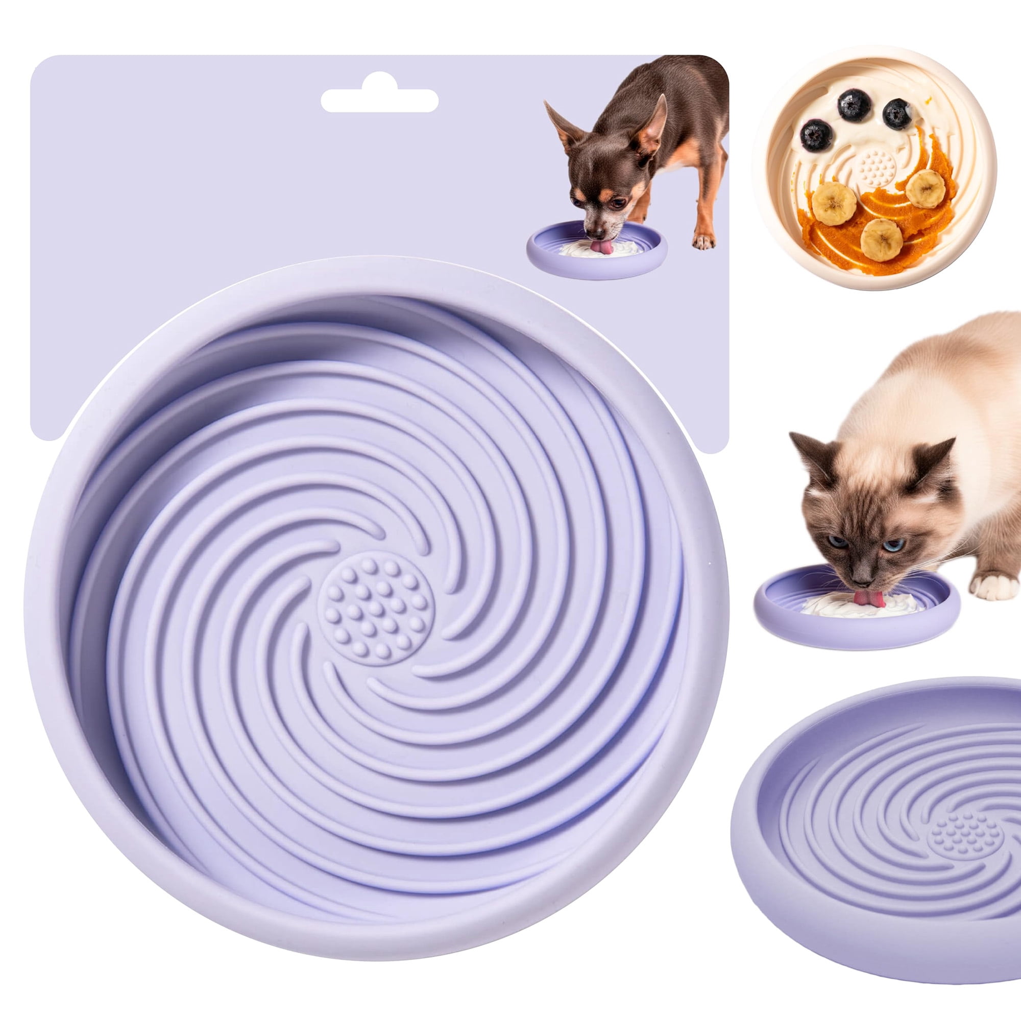 Silicone Lick Mat Slow Feeder for Cats and Small Dogs, Non Slip Suction Cups, Dishwasher Safe Pet Feeding Bowl, Extends Mealtime Reduces Anxiety, Perfect for Grooming Bathing Treats, Purple