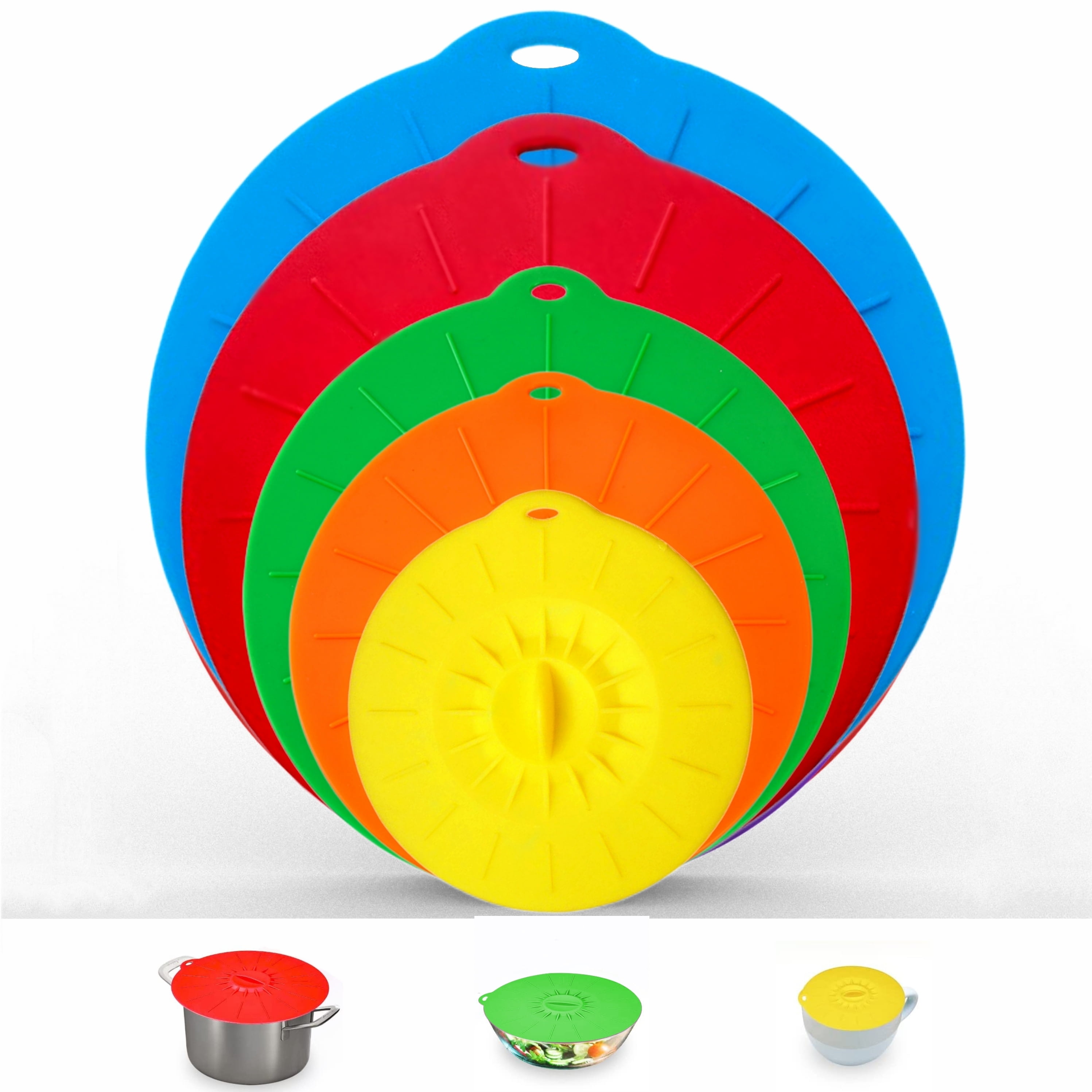 Layron Silicone Reusable Heat Resistant Suction Lids Food Covers 5 Count