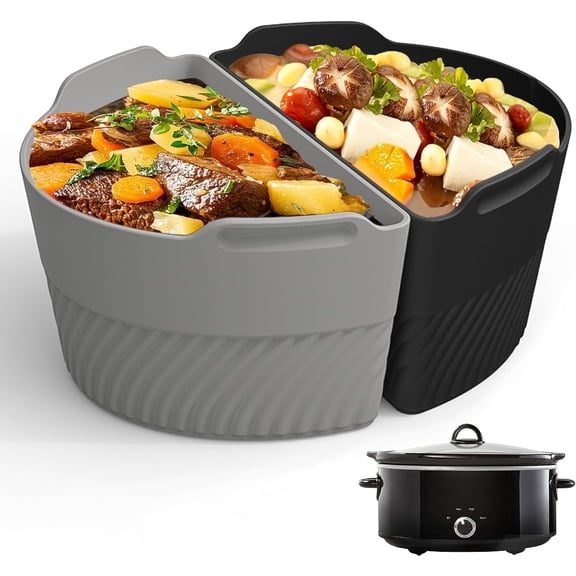Silicone Slow Cooker Liners Compatible With Crock Pot 6-8 QT,Slow Divider Allows Cooking Two Different Meals At Once Time, Reusable Insert, Dishwasher Safe, BPA Free.