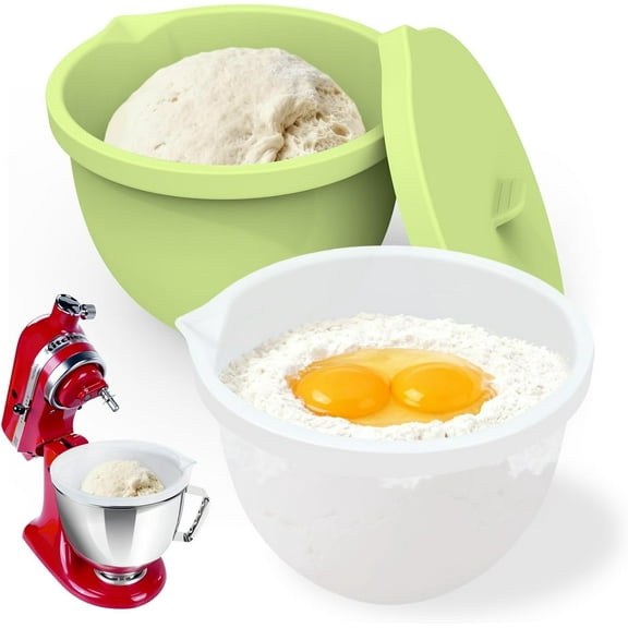 Silicone Liners Compatible with KitchenAid 4.5-5 Quart Tilt-Head mixer Bowl,2 Liners with Lids（White＋Green）