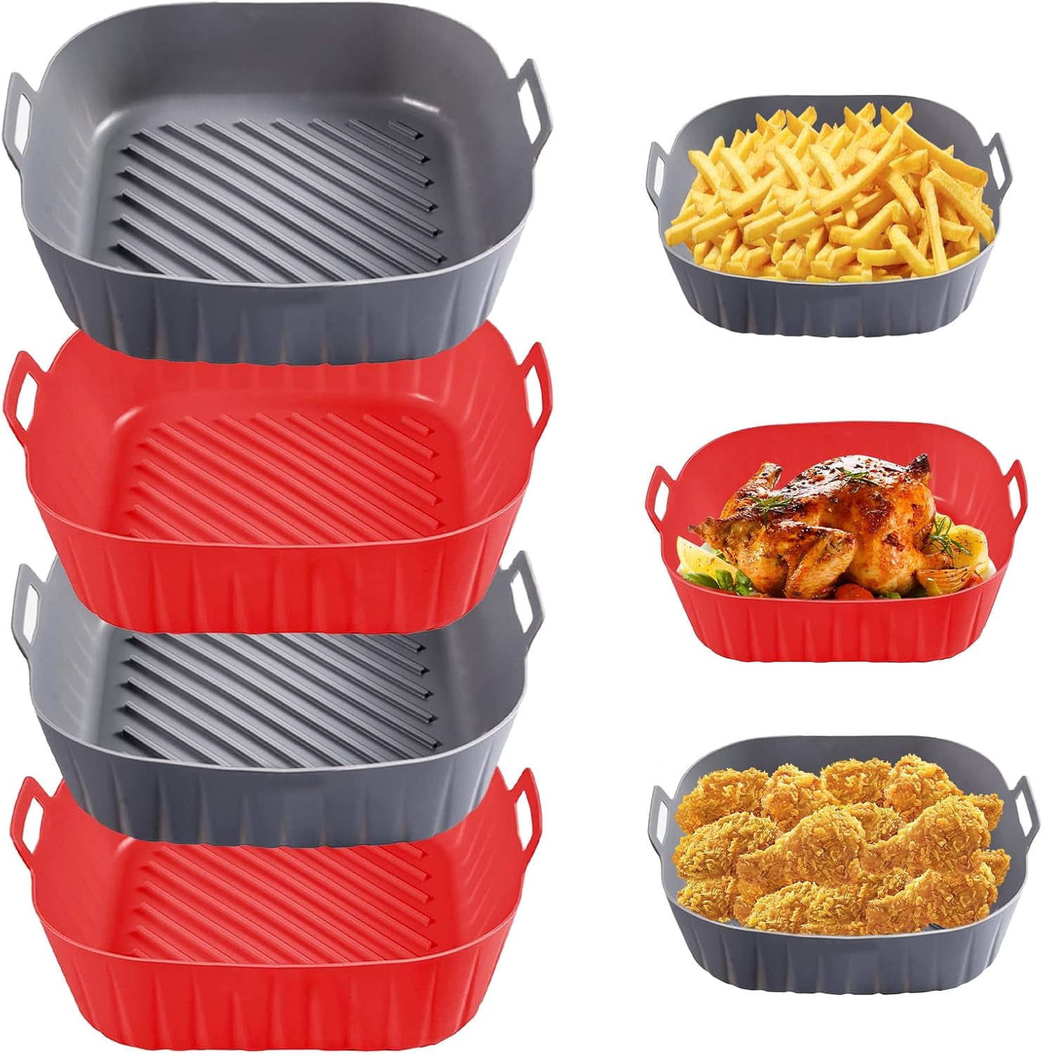 Silicone Liners Square for 8 to 8.5 inch Air Fryer, 4 Pcs Non-stick Food-grade Reusable Basket Baking Tray Airfryer Accessories