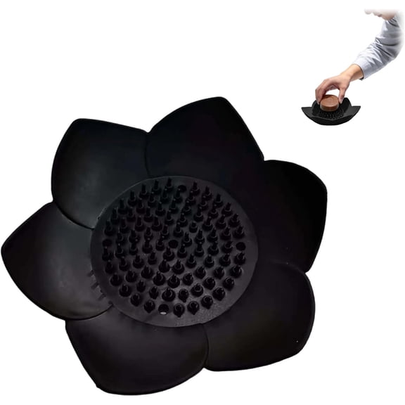 Silicone Lotus Flower Soap Holder, Bar Soap Saver with Drainage Holes, Non-Slip Soap Dish for Bathroom Kitchen Shower, Travel-Friendly, Black, 4.7" x 4.3"