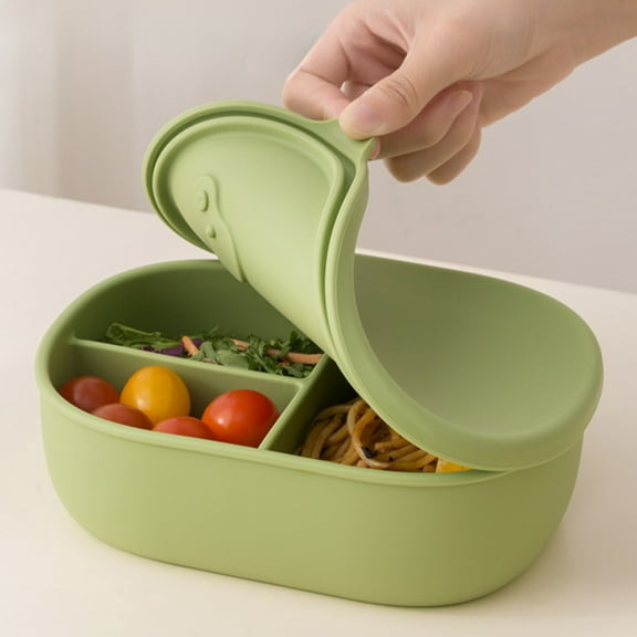Silicone Lunch Box, 33oz Airtight Food Container with Lids, 100% Food Grade, Leakproof, Microwave & Freezer Safe Meal Prep. & Leftovers Storage(Green)