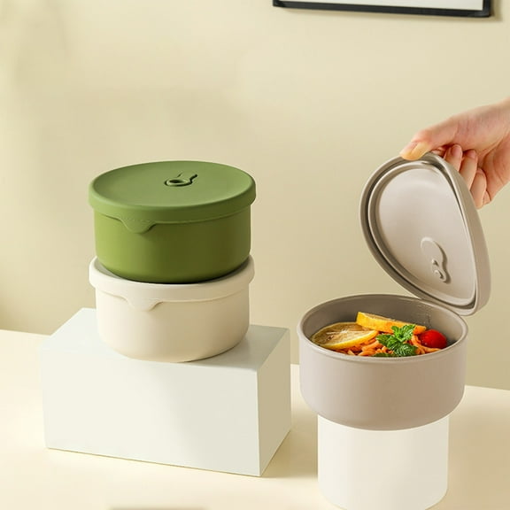 Silicone Lunch Box, Food Grade Bento Box with Airtight Lid, Microwave Bowl, Refrigerator Fresh Keeping Storage Container for Home, 14.5x13x7 cm, Green/White/Coffee