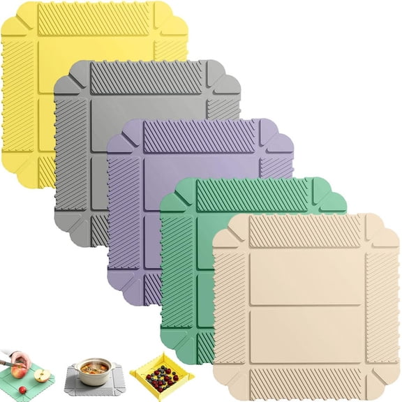 Silicone Magnetic Trivet, Heat Resistant Non-Slip Hot Pads for Dishes, 5 Pack for Countertop Kitchen Outdoor Use, Space Saving(Q)