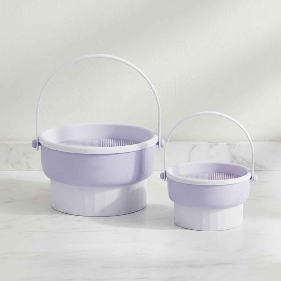 Silicone Makeup Brush Cleaner Mat 3 in 1 Cosmetic Brush Cleaning Bowl Washing Drying Holder Portable Storage Organizer (Purple)