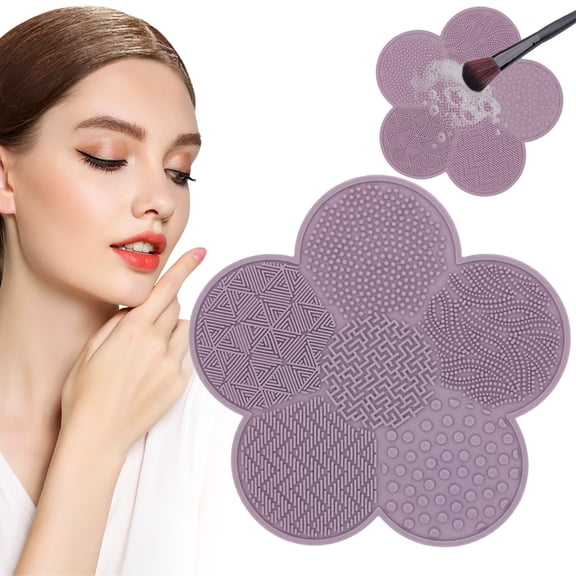Silicone Makeup Brush Cleaner Mat - Flower Scrub Pad with Suction Cup, Multi-Purpose, Non-Scratch, Portable, Kitchen and Cosmetic Cleaning Tool, Soft Silicone, Durable, Easy Grip