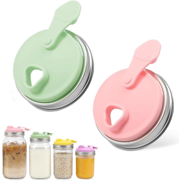 Silicone Mason Jar Drinking Lids, Airtight Flip Cap, for Wide & Regular Mouth