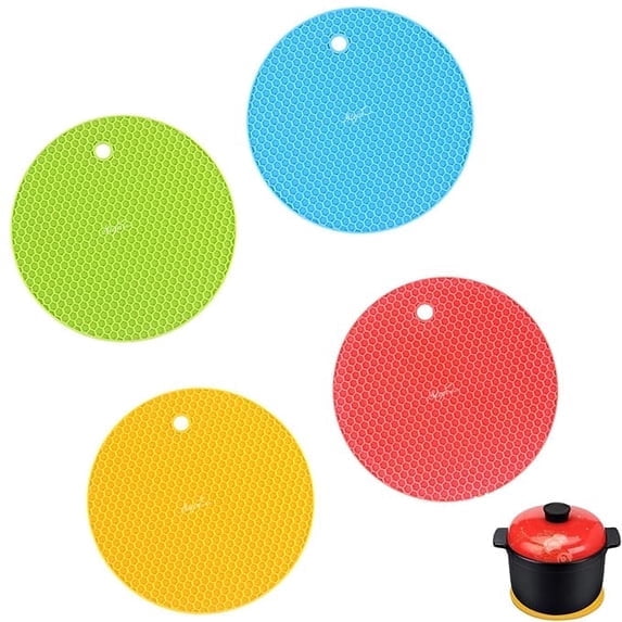 Silicone Mat for Kitchen - Pack of 1 Round Heat Mats - Coasters for Dining Table for Hot Pots - Durable Trivet Mat for Versatile Use Multicolor