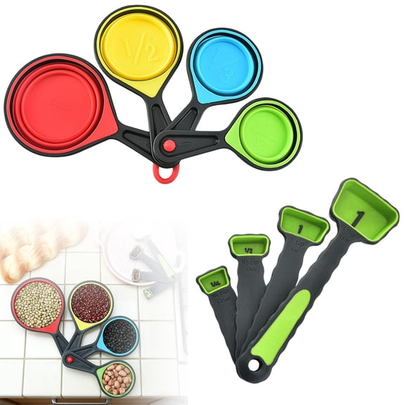Silicone Measuring Cup and Set of 8 Baking Utensils with Scale Space-Saving Kitchen Funnel Flexible Silicone Spoons for Precise Measuring Cooking Accessory