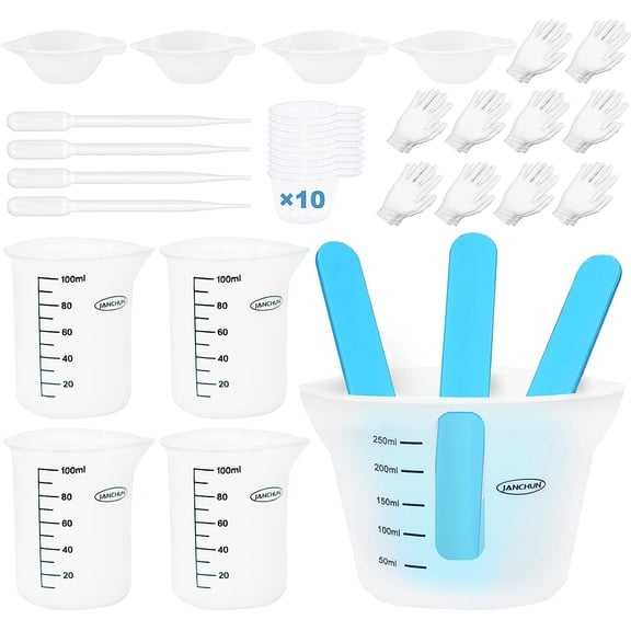Silicone Measuring Cups for Epoxy Resin, 250ml and 100ml with Hard Stir Sticks, Epoxy Mixer, Color Cups, Mixing Tools for Molds and Jewelry Making, Easy to Clean