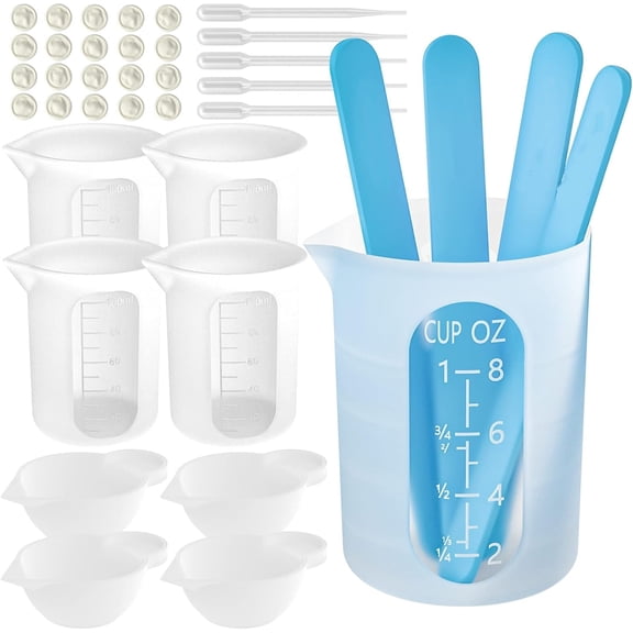Silicone Measuring Cups and Tools Kit for Resin Art, Includes 250ml & 100ml Cups, Stir Sticks, Pipettes and Finger Cots | Epoxy Resin Mixing Supplies for Molds, Jewelry, Waxing | Easy Clean & Flexibl