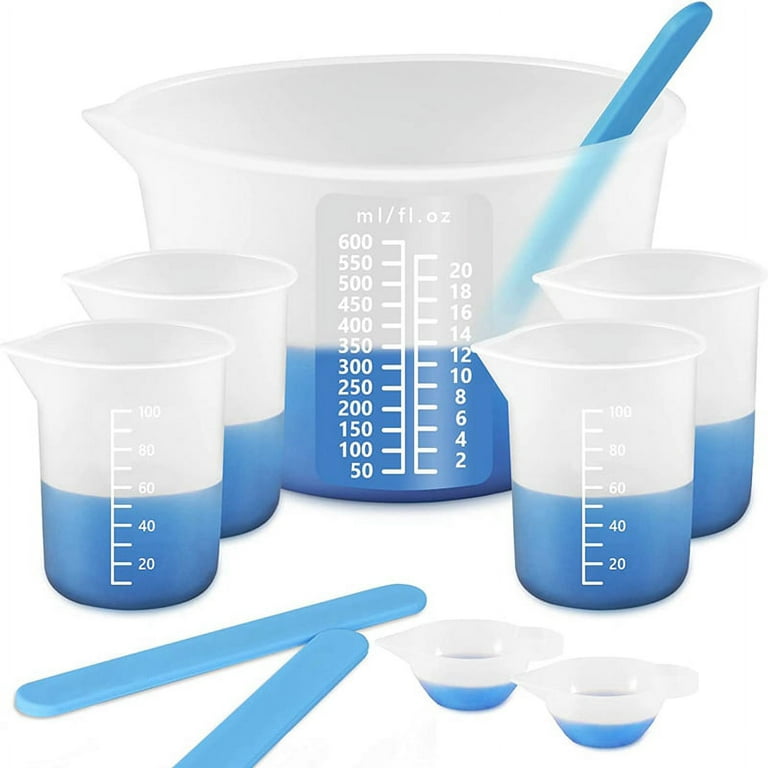 KISREL Silicone Measuring Cups for Resin, Resin Supplies with 600&100Ml Silicone Cups, Resin Mixing Cups, Silicone Stir Sticks, Epoxy Mixing Cup