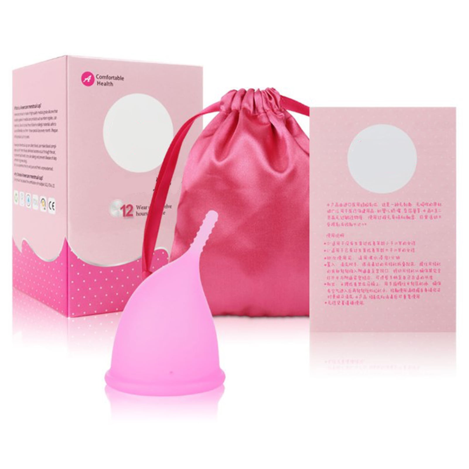 Silicone Menstrual Cup Pink BPA Free Ergonomic Construction Collapsible