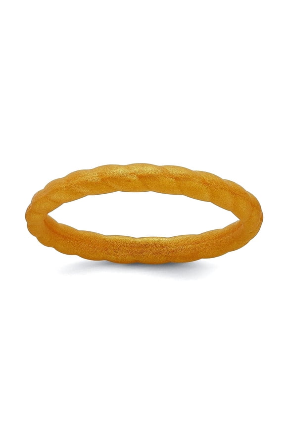 Silicone Metallic Gold 3mm Braided Band Size 6 Ring for Women and Men