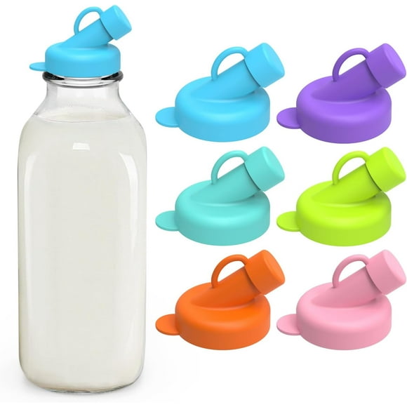 Silicone Milk Bottle Dispenser Caps, 48mm Diameter Pour Spout Lids, Replacement Lids Fit Stanpac & Libbey & Stock Your Home & The Dairy Shoppe, Leak Proof, Odorless (6 Pack, jug not included)