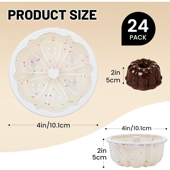 Silicone Mini Fluted Tube Cake Pan with Metal Reinforced Frame, 24 Pcs Mini Flan Molds for Baking Jello, Muffin, Pudding, Chocoflan, 4 Inch Nonstick Mini Cake Pan for Oven, Dishwasher Safe
