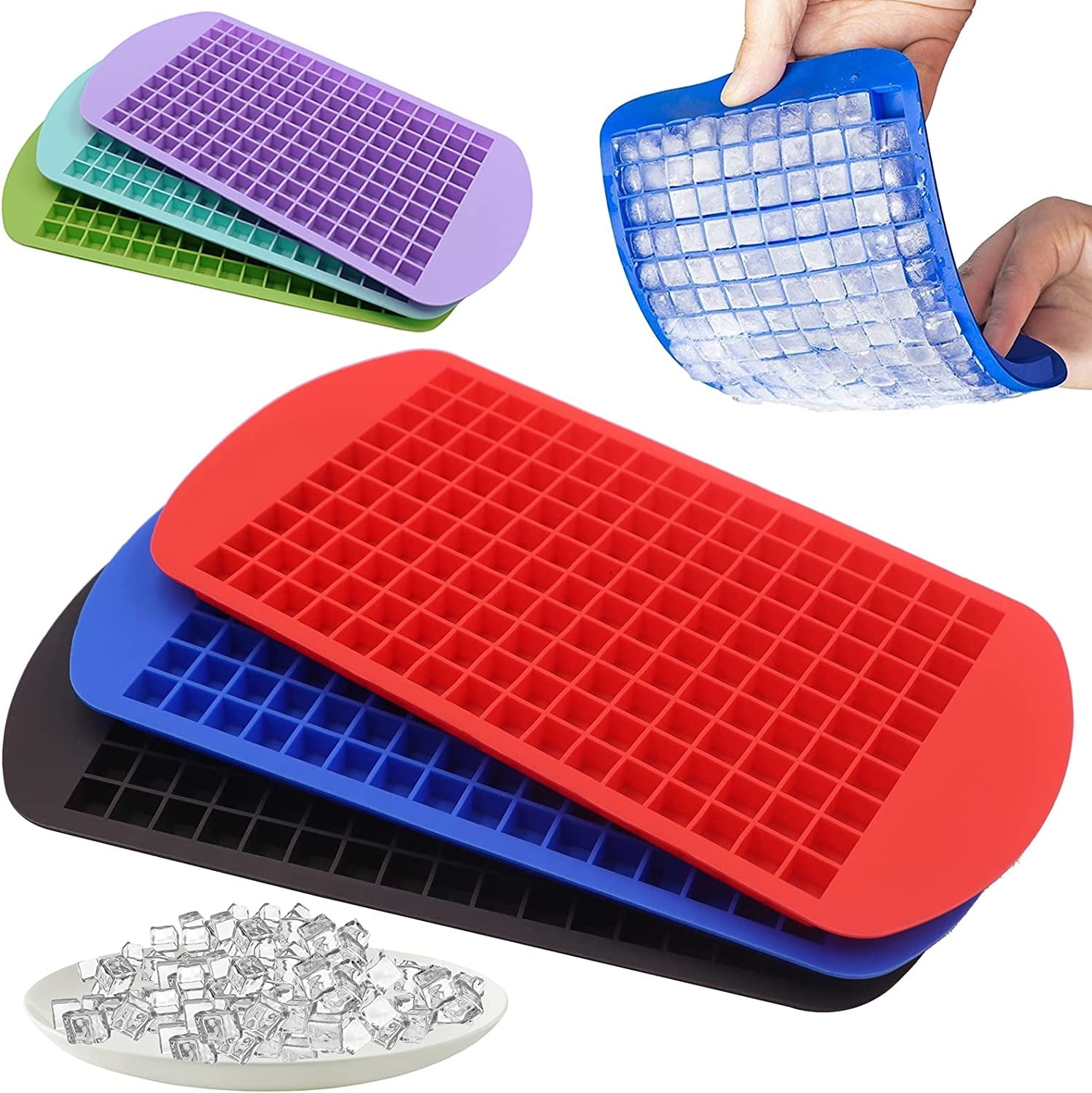 Silicone Mini Ice Cube Trays Blue, 160 Small Ice Cube Molds Easy Release Crushed Ice Cube for Chilling , BPA Free Flexible Stackable Durable Soft Travel Party