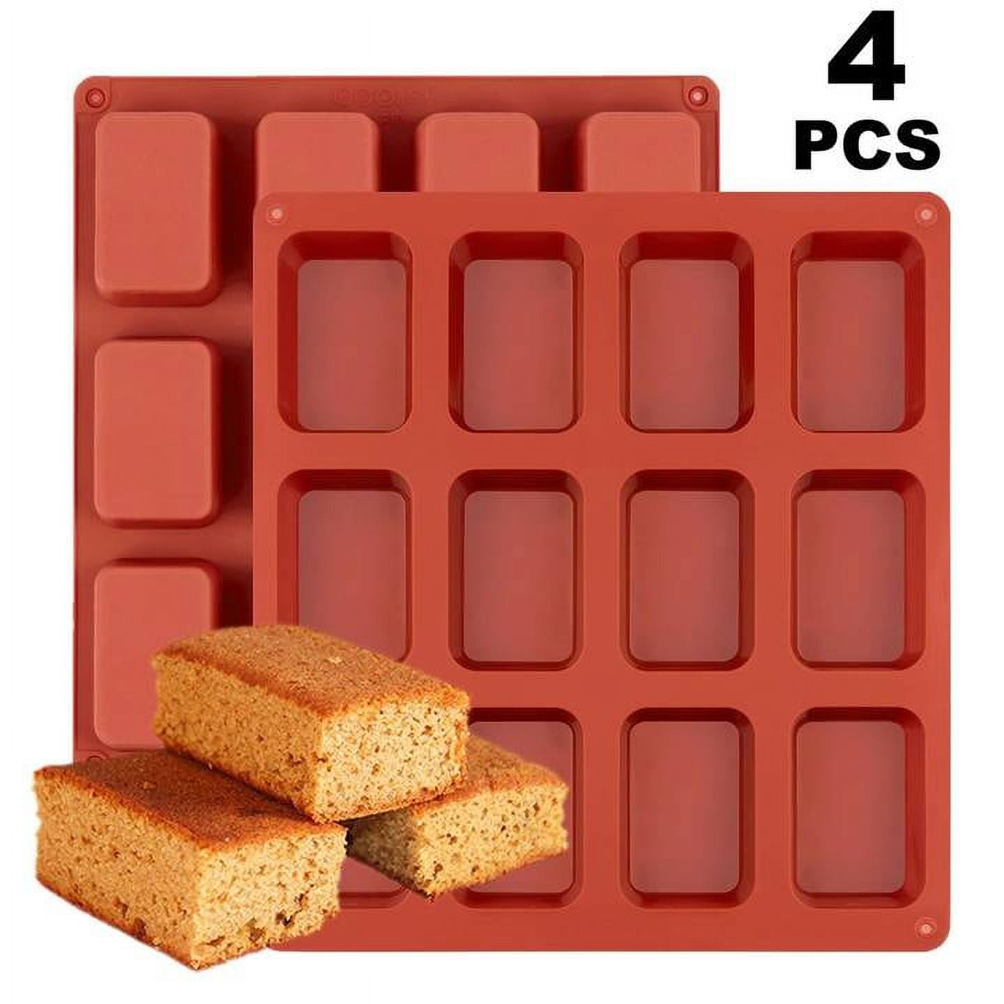 Silicone Mini Loaf Pan - [4PCS] 12 Cavity Mini Bread Pan Brownie Pan, Nonstick Silicone Molds for Brownie, Cornbread, Cheesecake or Cupcake
