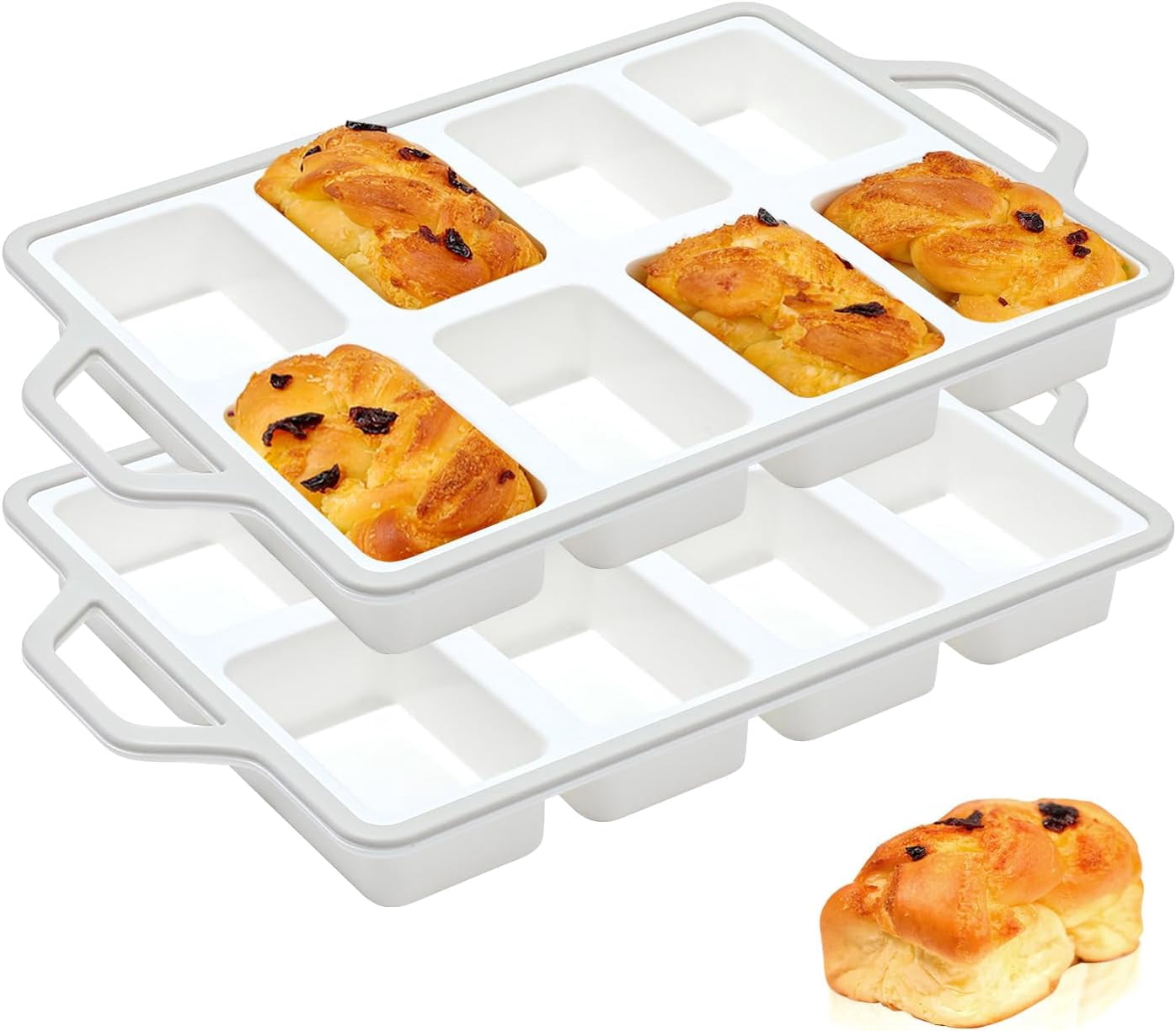 Image showcasing Silicone Mini Loaf Pans with Metal Reinforcement Frame - 2 Pack, 8-Hole ...