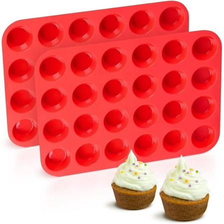 Silicone Mini Muffin Pan 24 Cups Mini Cupcake Pans, BPA Free Mini Muffin Tin for Baking Nonstick 2 Pack