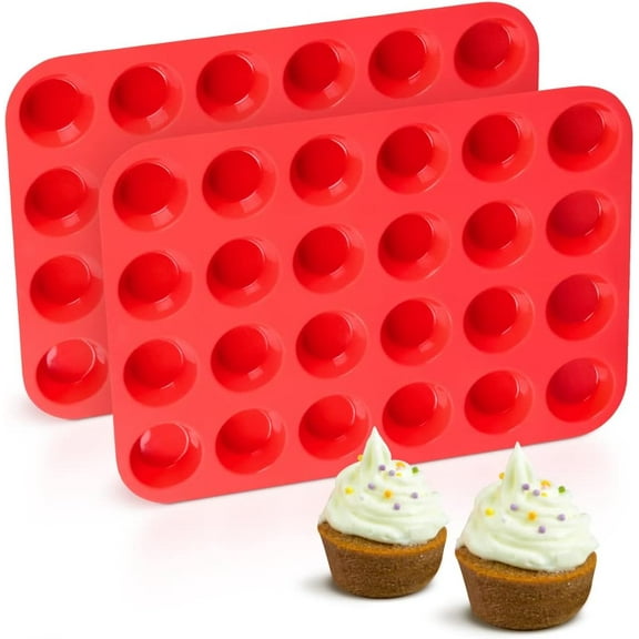 Silicone Mini Muffin Pan 24 Cups Mini Cupcake Pans, BPA Free Mini Muffin Tin for Baking Nonstick 2 Pack