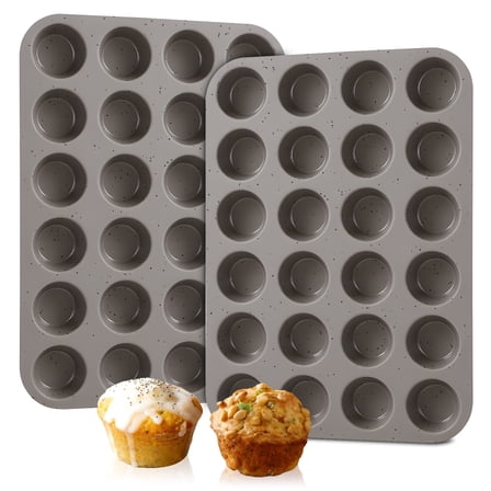 CAKETIME Silicone Mini Muffin Pan, 24 Cups Mini Cupcake Pans Silicone Muffin Tin for Baking Nonstick 2 Pack