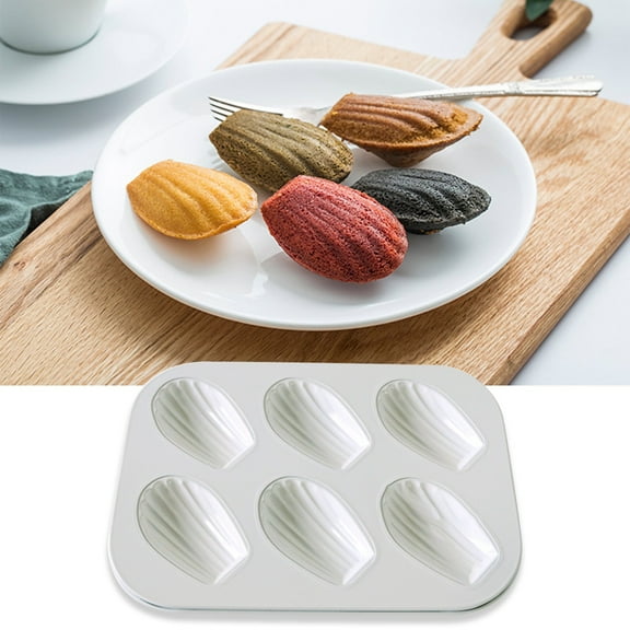 Silicone Mini Muffin Pan,Mini Madeleine Cake Pan,6 Cavity Non-stick Oval Scallop Baking Pan,Mini Muffin &Cupcake Set,Nonstick Silicone Baking Pan,BPA Free and Dishwasher(White 10*7in)