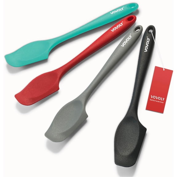 Silicone Mini Spatulas, Curved Small Spatula with Shallow Bowl for Kitchen, Seamless Jar Scraper for Cooking Baking, Wet Pet Food Spatula, 8.2 IN, 4 PackAssorted